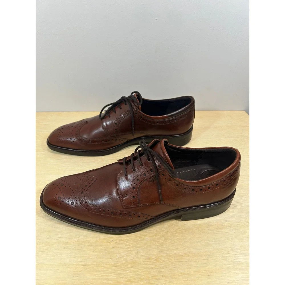 Ecco Helsinki Men Brown Leather Wingtip Derby Dress Shoes Size 44 US 11